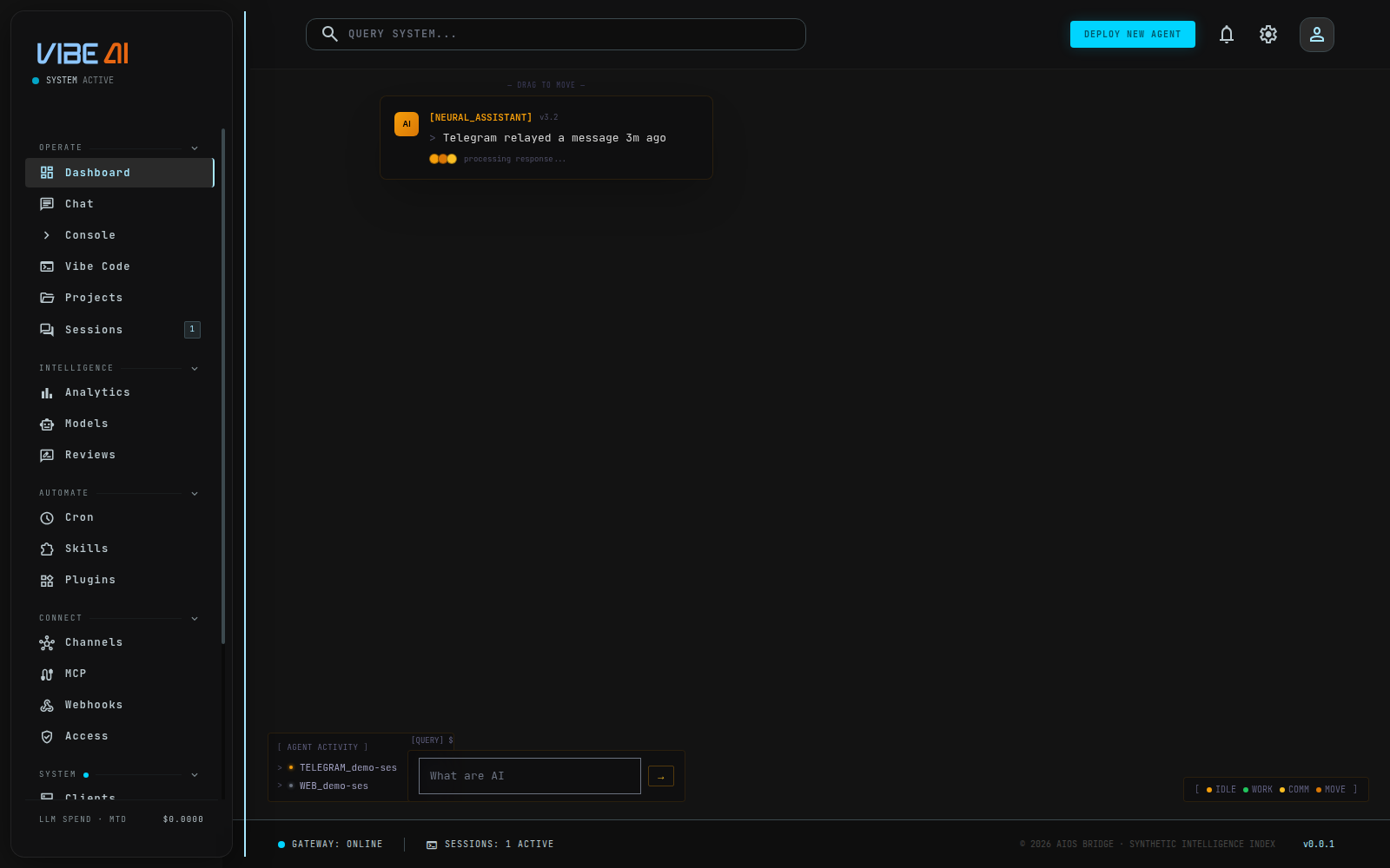 VibeAI OS dashboard home screen